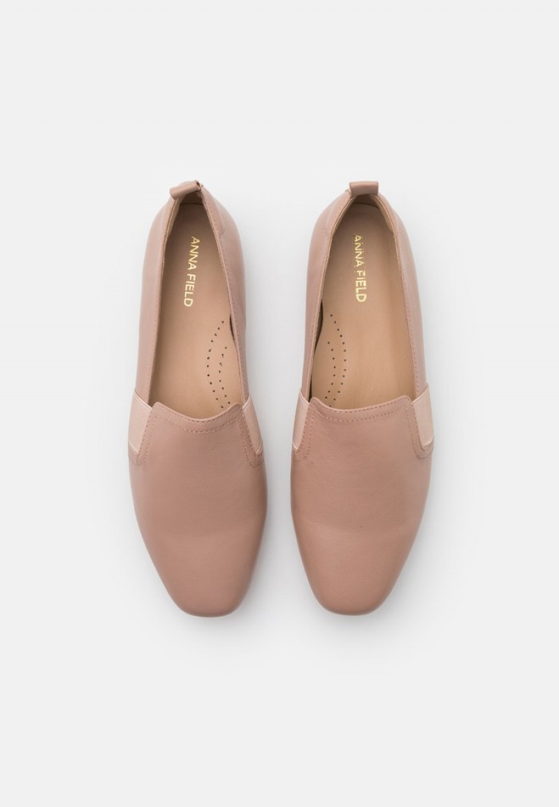 Anna Field Best Sale Mukavuus Leather Slip-Ons Naisten Matalat Kengät Beige | FI-8245673-RH