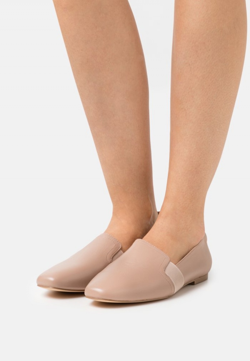 Anna Field Best Sale Mukavuus Leather Slip-Ons Naisten Matalat Kengät Beige | FI-8245673-RH