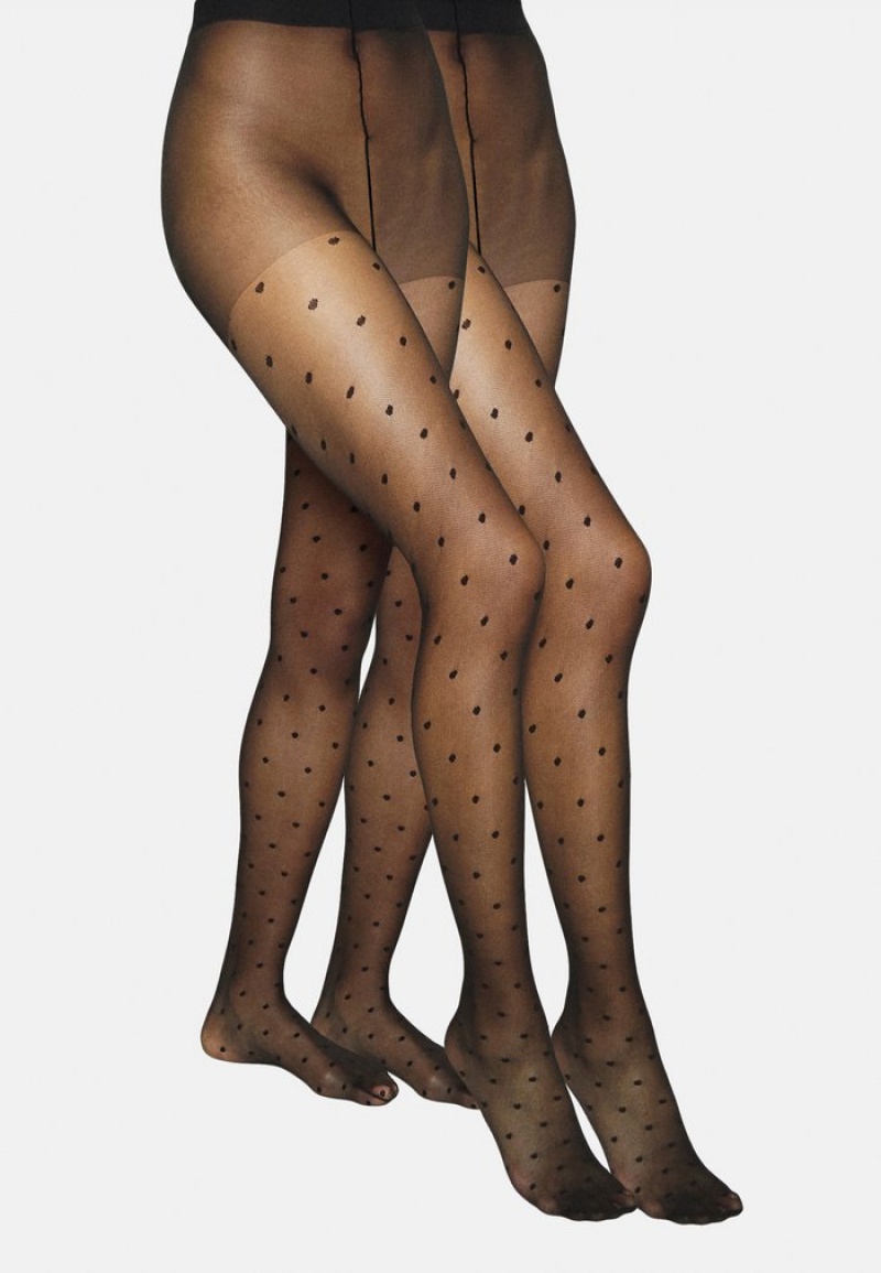 Anna Field Budget 20 Den Polka Dots Naisten Tights Mustat | FI-1625408-KL