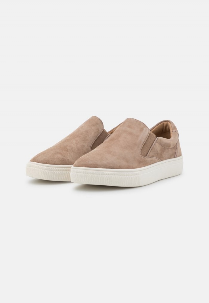 Anna Field Cheap Mukavuus Leather Slip-Ons Naisten Matalat Kengät Harmaat Ruskea | FI-8536102-HY