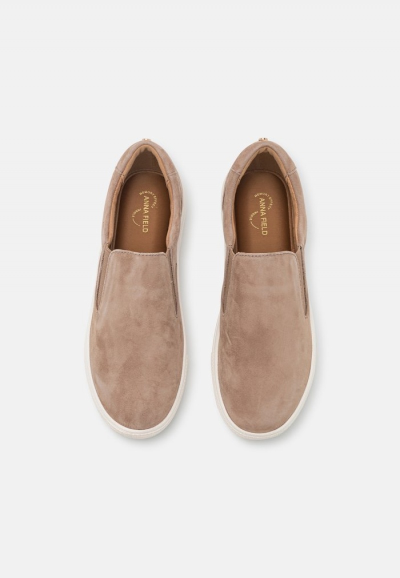 Anna Field Cheap Mukavuus Leather Slip-Ons Naisten Matalat Kengät Harmaat Ruskea | FI-8536102-HY