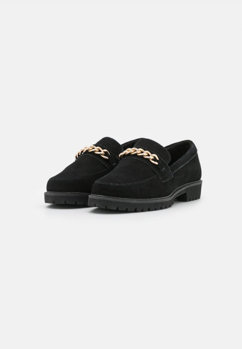 Anna Field Hot Sale Mukavuus Leather Slip-Ons Naisten Matalat Kengät Mustat | FI-2593684-KX