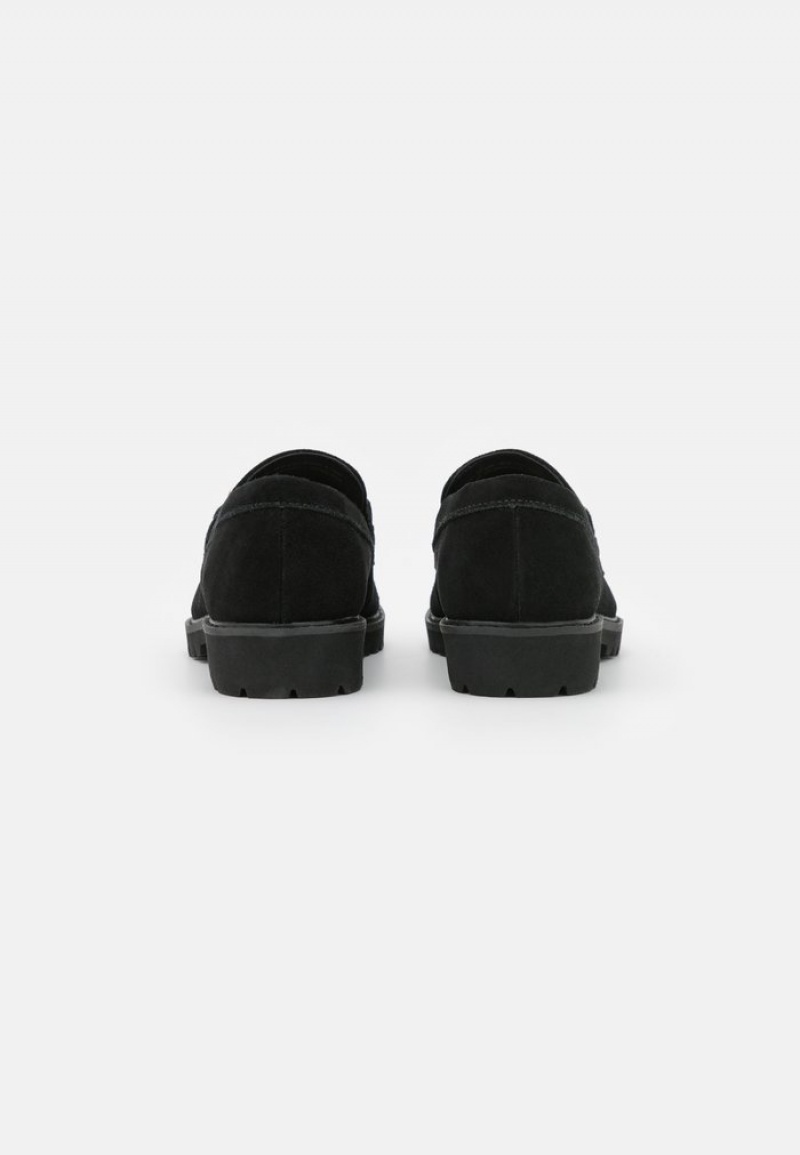 Anna Field Hot Sale Mukavuus Leather Slip-Ons Naisten Matalat Kengät Mustat | FI-2593684-KX