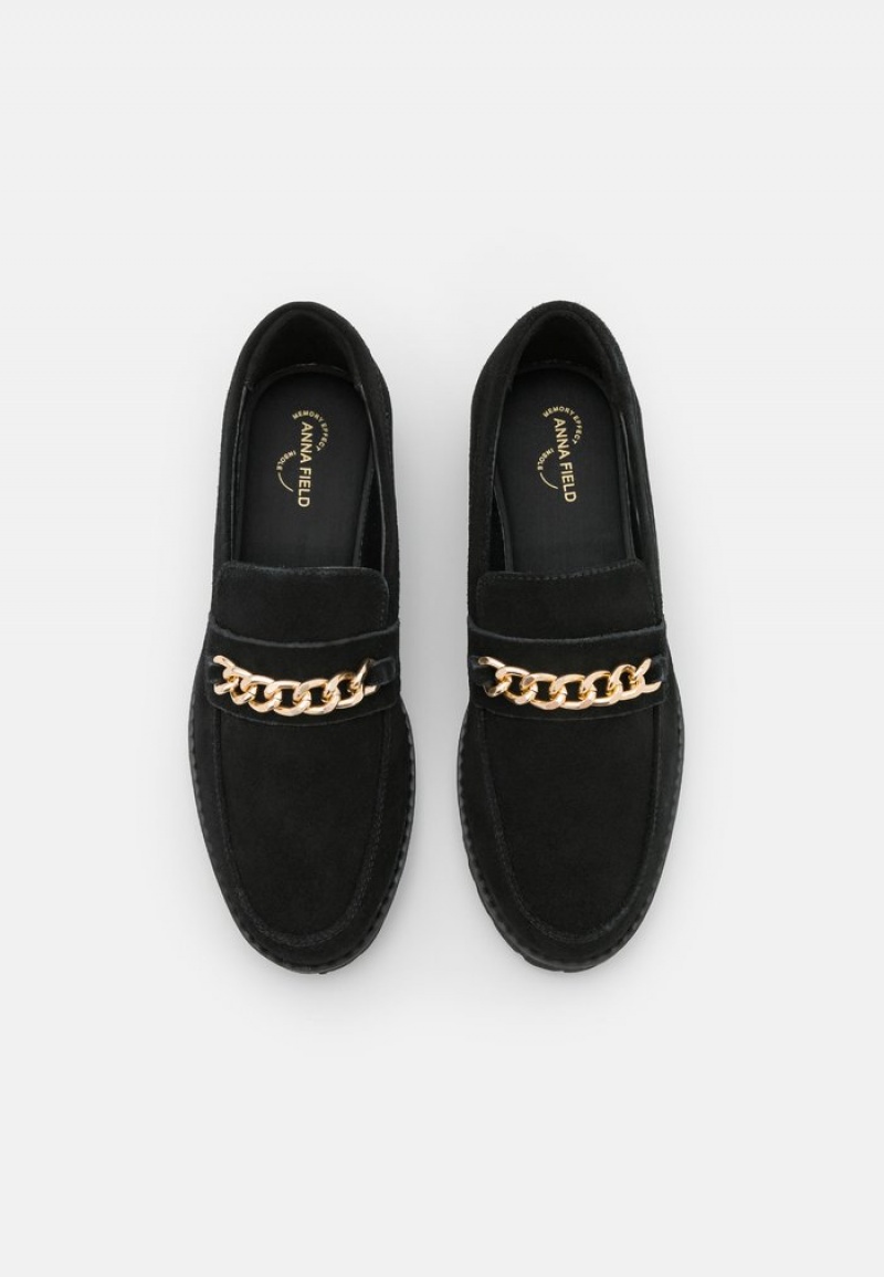 Anna Field Hot Sale Mukavuus Leather Slip-Ons Naisten Matalat Kengät Mustat | FI-2593684-KX