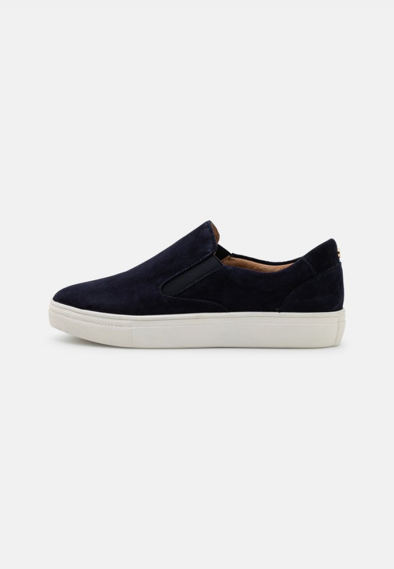 Anna Field New Mukavuus Leather Slip-Ons Naisten Matalat Kengät Tummansininen | FI-6458301-JW