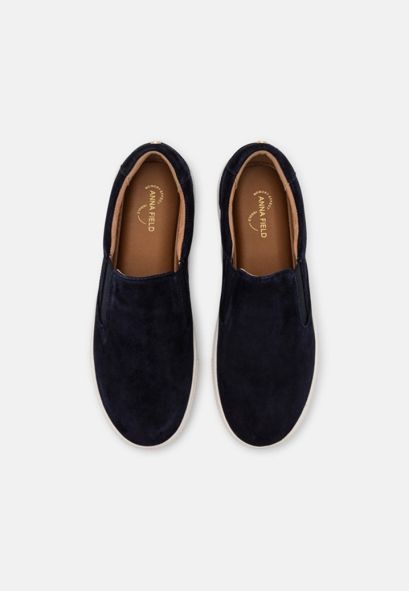 Anna Field New Mukavuus Leather Slip-Ons Naisten Matalat Kengät Tummansininen | FI-6458301-JW