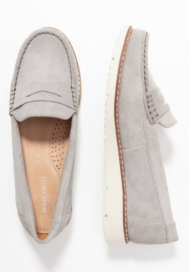 Anna Field Top 10 Mukavuus Leather Slip-Ons Naisten Matalat Kengät Harmaat | FI-2549376-BT